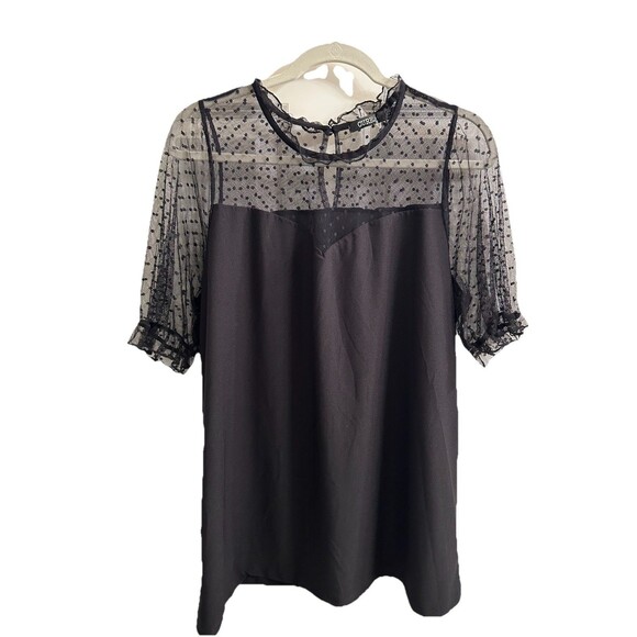 Cure Women’s Plus Short Sleeve Black Top Lace Shoulder Cleavage Whimsygoth 1X - Picture 1 of 5